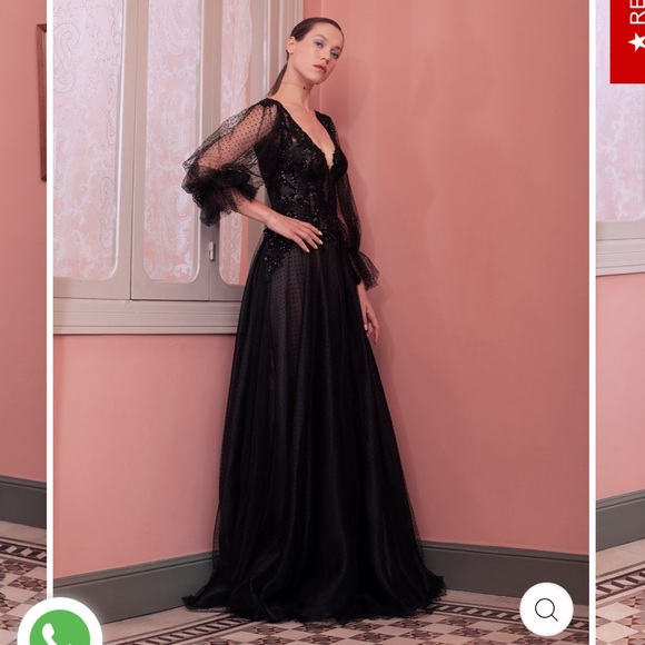 GEMY MAALOUF BLACK POLKA DOT GOWN SIZE 14 - Picture 4 of 4